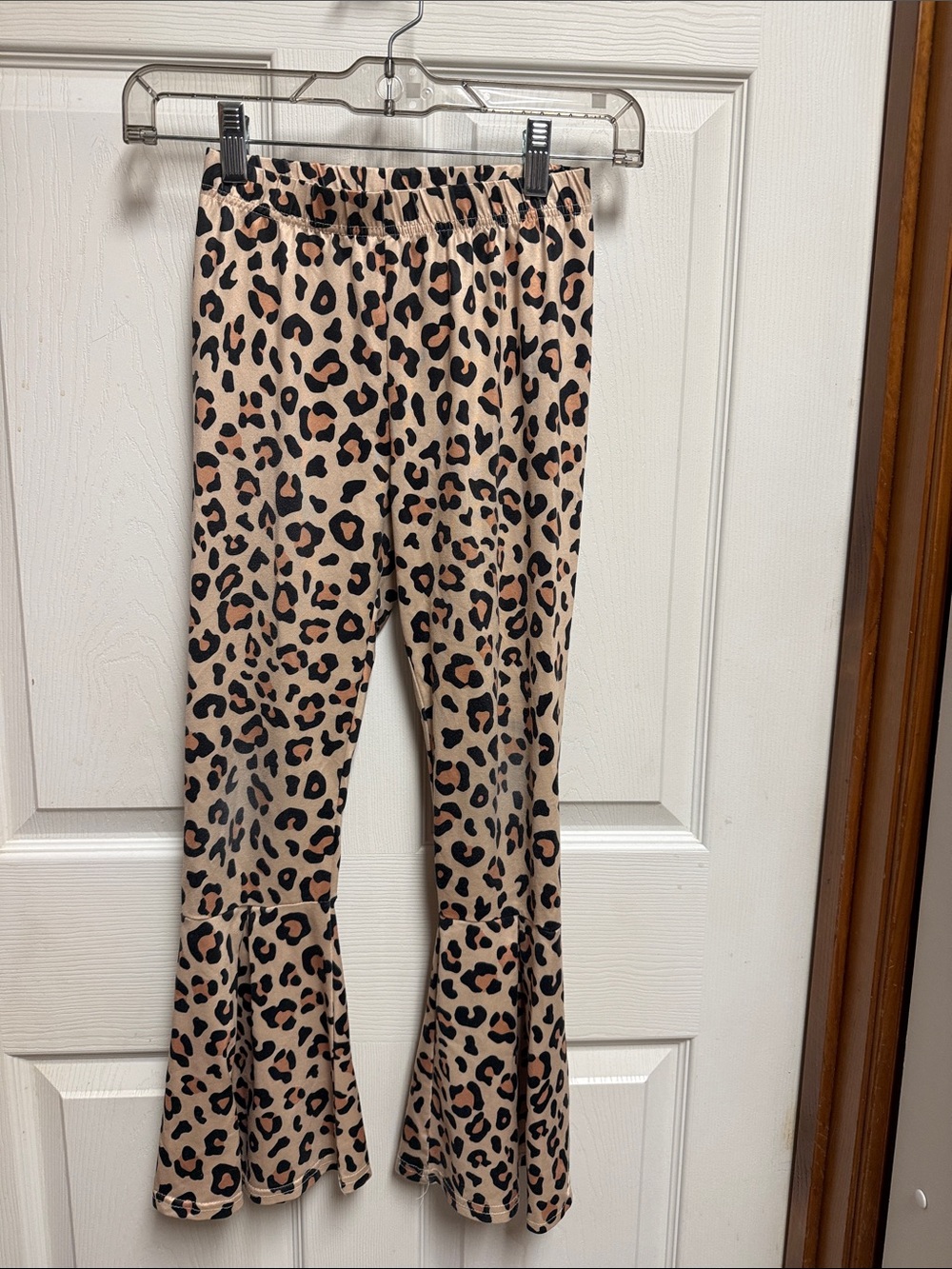 SHEIN Tan and Black Leopard Ruffle Hem Leggings